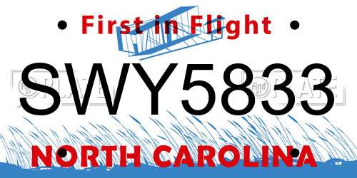 SWY5833 North Carolina License Plate