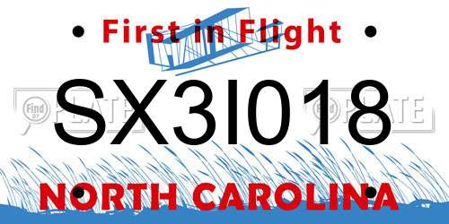 SX3I018 North Carolina License Plate
