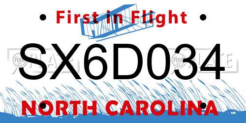 SX6D034 North Carolina License Plate