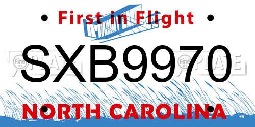 SXB9970 North Carolina License Plate