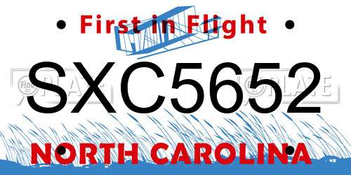 SXC5652 North Carolina License Plate