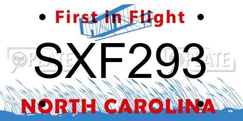 SXF293 North Carolina License Plate