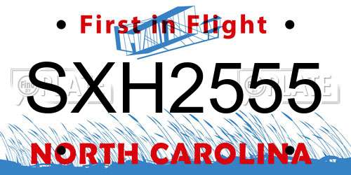 SXH2555 North Carolina License Plate