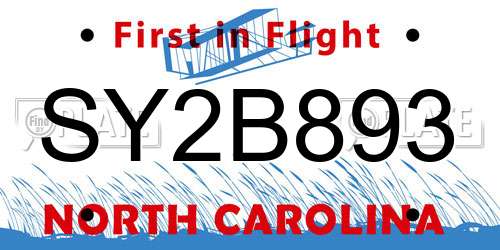 SY2B893 North Carolina License Plate