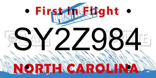 SY2Z984 North Carolina License Plate