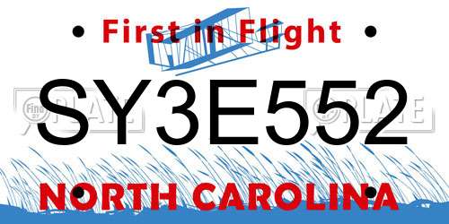 SY3E552 North Carolina License Plate