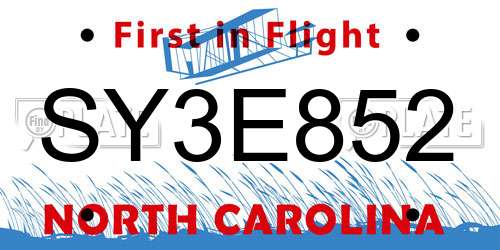 SY3E852 North Carolina License Plate