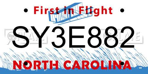 SY3E882 North Carolina License Plate