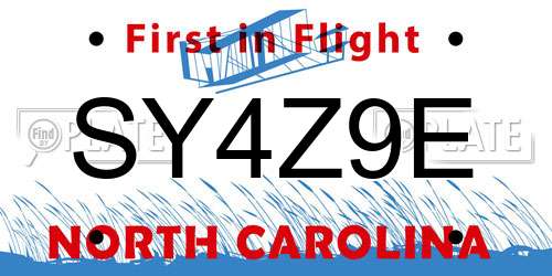 SY4Z9E North Carolina License Plate