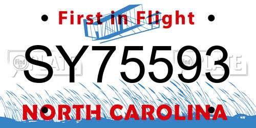 SY75593 North Carolina License Plate