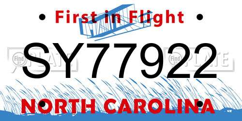 SY77922 North Carolina License Plate