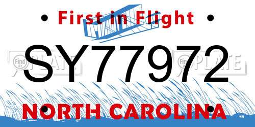 SY77972 North Carolina License Plate