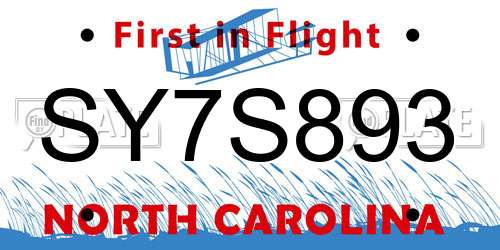 SY7S893 North Carolina License Plate