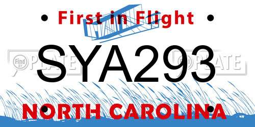 SYA293 North Carolina License Plate