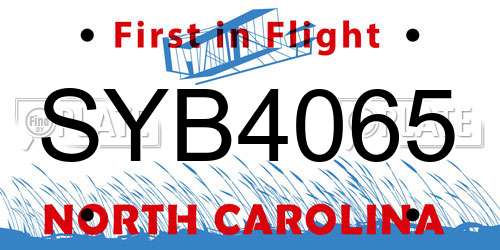 SYB4065 North Carolina License Plate