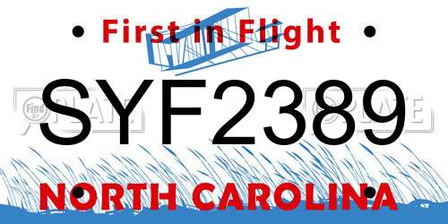 SYF2389 North Carolina License Plate