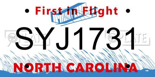 SYJ1731 North Carolina License Plate