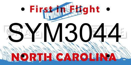 SYM3044 North Carolina License Plate