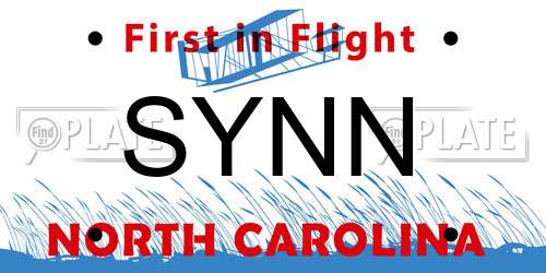 SYNN North Carolina License Plate