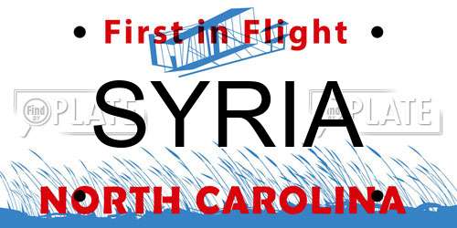 SYRIA North Carolina License Plate