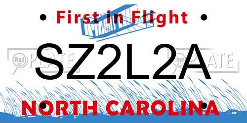 SZ2L2A North Carolina License Plate