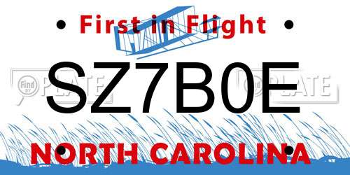 SZ7B0E North Carolina License Plate