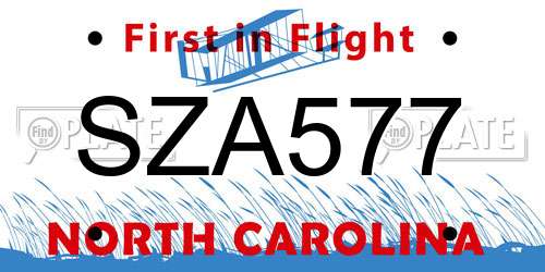 SZA577 North Carolina License Plate