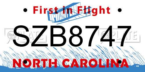 SZB8747 North Carolina License Plate