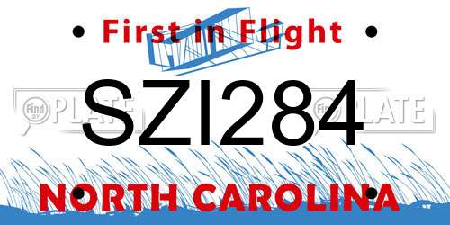 SZI284 North Carolina License Plate