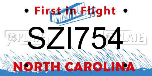 SZI754 North Carolina License Plate
