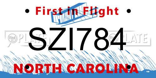 SZI784 North Carolina License Plate