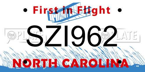 SZI962 North Carolina License Plate