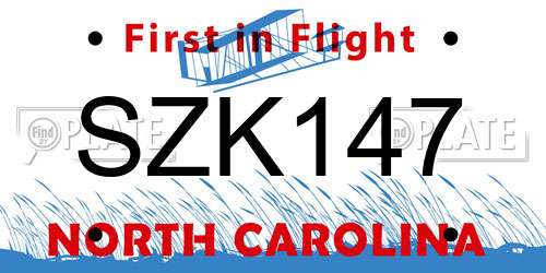 SZK147 North Carolina License Plate