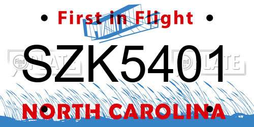 SZK5401 North Carolina License Plate