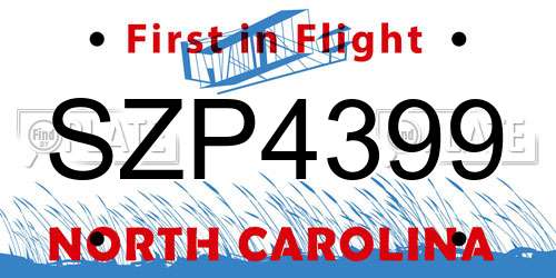 SZP4399 North Carolina License Plate