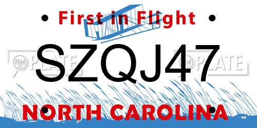 SZQJ47 North Carolina License Plate