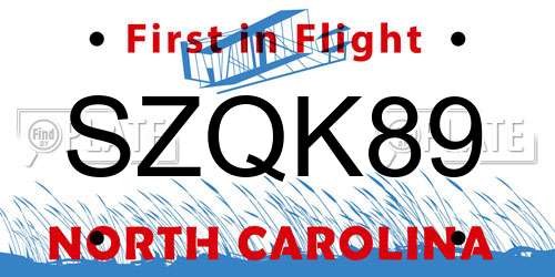 SZQK89 North Carolina License Plate