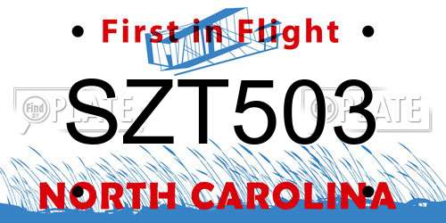 SZT503 North Carolina License Plate