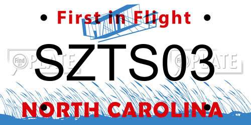 SZTS03 North Carolina License Plate