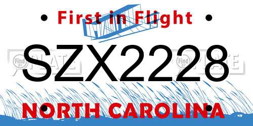 SZX2228 North Carolina License Plate