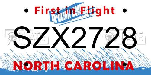 SZX2728 North Carolina License Plate