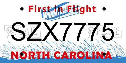 SZX7775 North Carolina License Plate