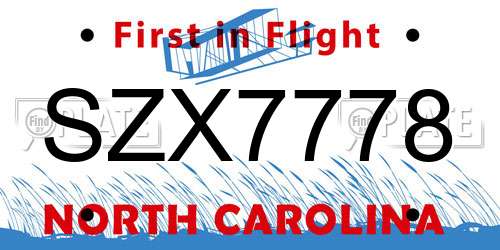 SZX7778 North Carolina License Plate