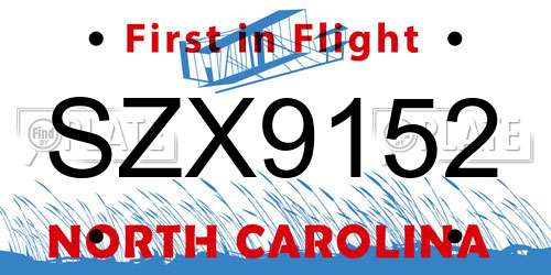 SZX9152 North Carolina License Plate
