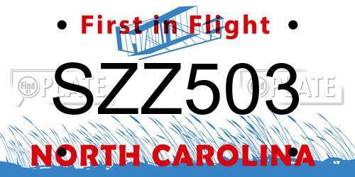 SZZ503 North Carolina License Plate
