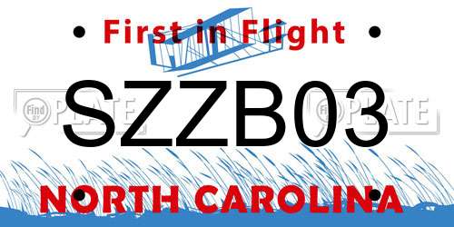 SZZB03 North Carolina License Plate