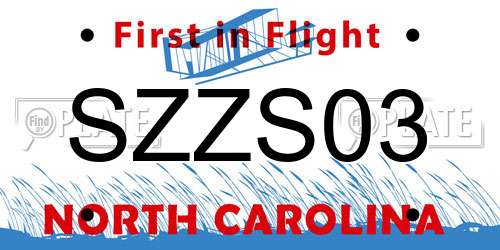 SZZS03 North Carolina License Plate