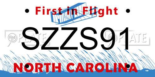 SZZS91 North Carolina License Plate