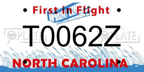 T0062Z North Carolina License Plate