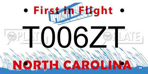 T006ZT North Carolina License Plate